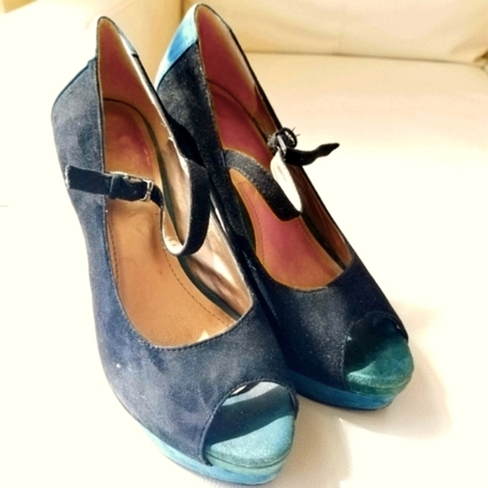 BCBG Paris black and blue peeptoe maryjanes